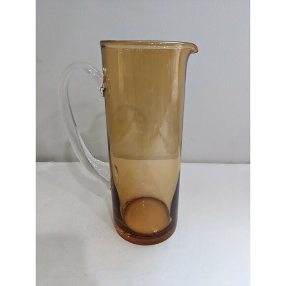 Vintage Mid Century Modern Pitcher Amber Brown Tall Mod Glass Vase - Picture 5 of 8